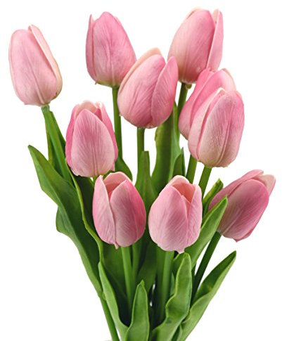 FiveSeasonStuff 10 Stems of Real Touch Tulip Artificial Flowers Bouquet, Perfect for Wedding, Bridal, Party, Home, Holidays, Garden, Birthday, Office Décor DIY (Pink)