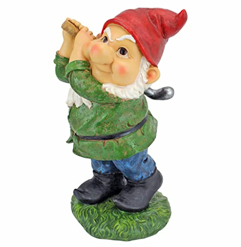 Design Toscano QM2458200 Bigey Burt Funny Golfing Garden Gnome Statue, 30 cm, Polyresin, Full Color