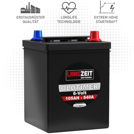 LANGZEIT Oldtimer Batterie 6V 105Ah Autobatterie 6 Volt 84Ah 96Ah