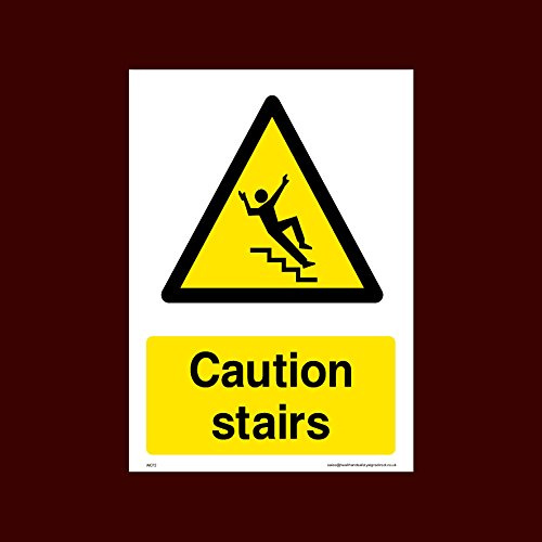 USSP&S Caution Stairs Plastic Sign (WG72) - Men Working, Very Hot Water, Mind Head, Mind Step, Water, Hot, Vehicles, Fragile Roof