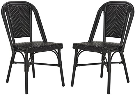 SAFAVIEH PAT4013A-SET2 Outdoor Collection Daria Stacking Side Chair, Black (Pack of 2)