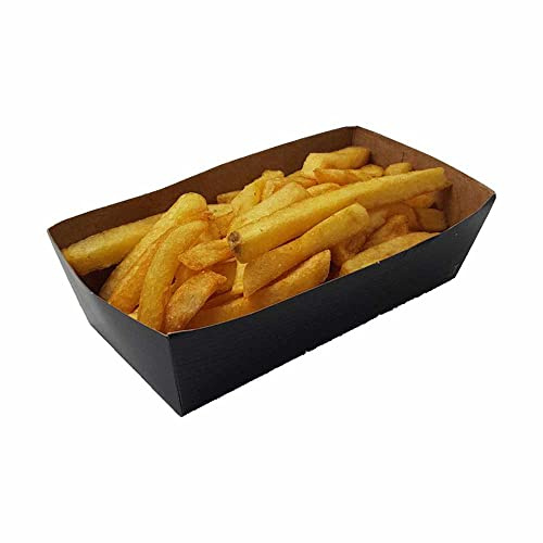 BAMI EINWEGARTIKEL Snackschale Pommesschale Pappschale Papier Schale Fingerfood Einwegschale Schwarz Verschiedene Größen (N2 (67x140x42mm), 100)