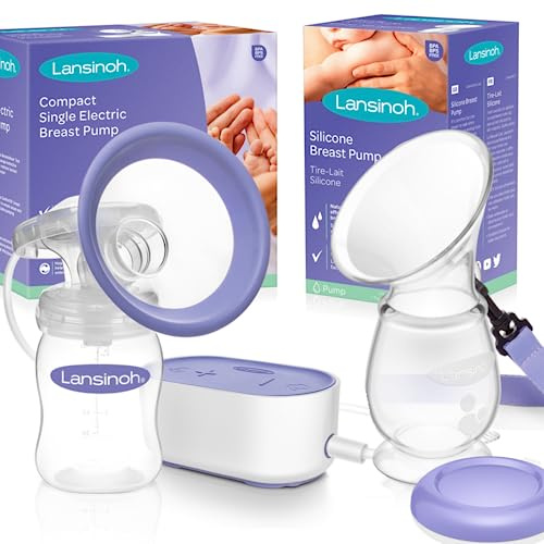 Lansinoh Breast Pump & Milk Collector Bundle - Single Electric Pump & Hands-Free Silicone Collector for Maximising Milk Collection - 5 Adjustable Suction Levels - Portable & Lightweight
