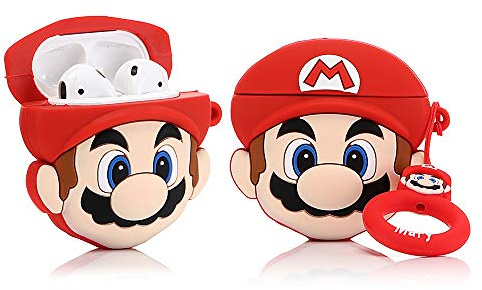 YIGEYI Airpods - Custodia in silicone, compatibile con gli Airpods 1 e 2 custodia per cartoni animati 3D carina divertente [Serie di animazione di gioco] (Mario)