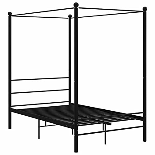 Himmelbett, Metallbettgestell 140x200 cm, pulverbeschichtetes Metall, Bett mit Baldachinrahmen für Schlafzimmer