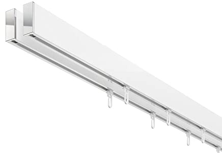 DécoProfi Gardinenstange Innenlauf 2-läufig Set rechteckig Above Weiß/Verchromt I Länge: 240cm Aluminium für Deckenmontage I Als Gardinenschiene & Vorhangstange geeignet