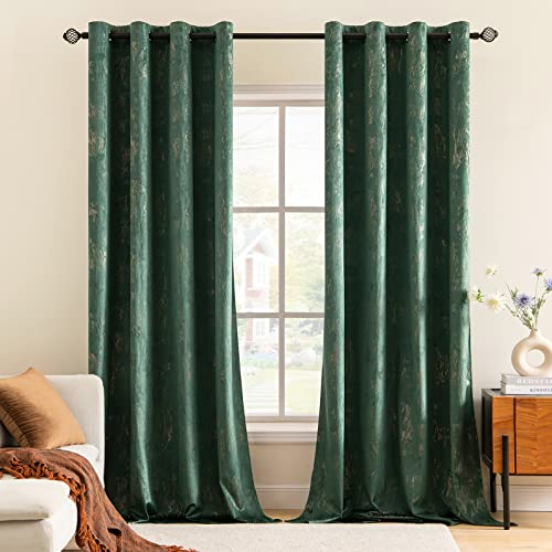 MIULEE Tende in Velluto per Camera da Letto per Interni Tende per Finestre Stampate d'Oro per Soggiorno Salotto Letto Matrimoniale Decorzioni con Anelli 2 Pannelli 140X280 cm Verde Scuro