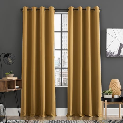 Sun Zero Soho 2-Pack Energy Saving Noise Reducing Blackout Grommet Curtain Panel Pair, Gold, 54 W x 96 L (2 Panels)