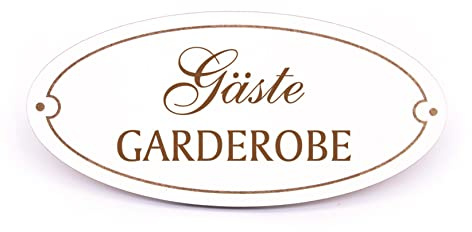 Türschild - Gäste Garderobe - Schild oval Gästegarderobe Gast Holzschild graviert selbstklebend 15 x 7 cm