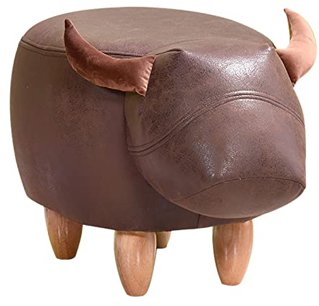 TPARIS Kreative Tier-Fußhocker|Osmanische Fußstütze Mit Niedlichem Cartoon-Dekor|Gepolsterter Hocker Aus Technischem Stoff,L40xB32cm(15,7x12,5Zoll),Kuh (Dunkelbraun) – 10 cm (3,9 Zoll) Gummiholzbein