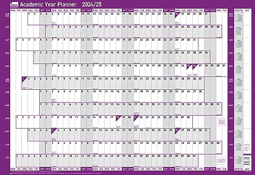 Sasco Wandplaner 2024/25, Jahresplaner-Set, großer Whiteboard-Stil, trocken abwischbarer Kalender, an Tafel montierter Steuerplaner und trocken abwischbarer Stift, Wandtafel, Pinnwand, Lila, 915 x 610