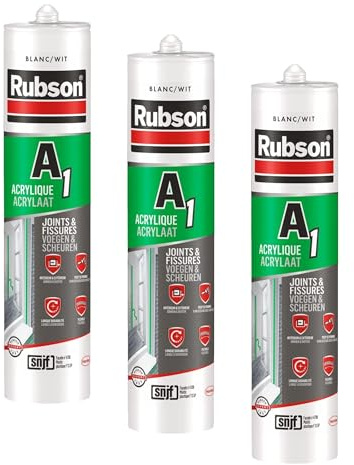 Rubson A1 Mastic Acrylique pour intérieur et extérieur, Mastic multi-suports pour joints et fissures, coloris Blanc, Cartouche 300ml (Lot de 3)