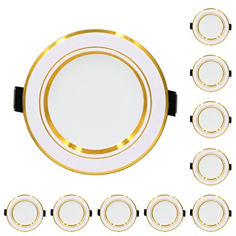 Opaeroo LED Downlight Recessed Round Panel 220v Indoor 9W Gold 10Pcs | WarmWhite color, 9W power, Gold finish, ceiling recessed installation, 10-piece set, energy-saving indoor lighting.