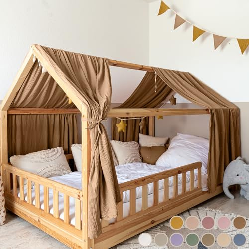 lilimaus Hausbett Himmel [in 12 Farben] Betthimmel Hausbett aus 100% | Baumwolle Musselin - Stoffhimmel für Hausbett Deko Mädchen & Jungen - Himmel für Hausbett Kinder - Bett Vorhang Kinderbett