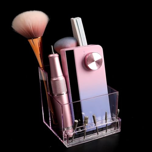 ANGNYA Nail Drill Holder Storage Box, 10 Holes Transparent Plastic Bit Organizer, Pink