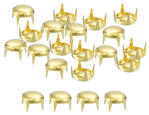 sourcing map 200 Piezas de Tachuelas Redondas de Metal en Forma de Cúpula Dorada de 8mm, Remaches de Garra de Metal, Puntas de Espiga, Puntos Punk Rock DIY