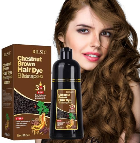 500ML Chestnut Brown Hair Dye Shampoo Colorante Capelli 3 in 1, Shampoo Colorante per Donna Uomo, Coprire i Capelli Bianchi Istantaneo, Hair Color - Naturale Colore per Donna Uomo