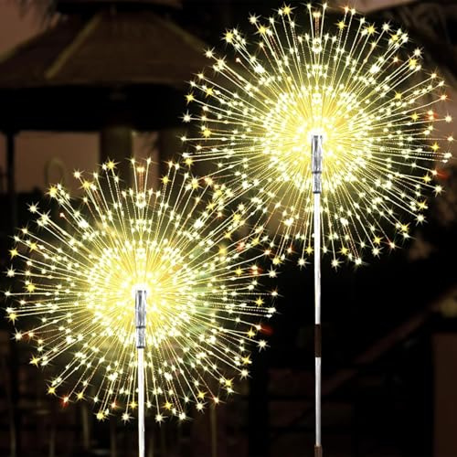 Sunshine smile Solarlampen für Außenn,2 Stück 150 Solar Lichter Pusteblume,Gartenstecker Pusteblume solar,8 Modi LED Solarleuchten Gartendeko,Solar Feuerwerk Gartenlichter,Solarlampen Feuerwerk