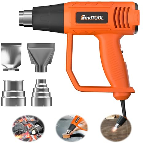Heat Gun, 2000W Heavy Duty Hot Air Gun Kit 300℃ & 600℃ Dual Temperature Settings with 4 Attachments Nozzles & Overload Protection, for Crafts/Shrink Wrapping/Tubing/Paint Removing/Epoxy Resin