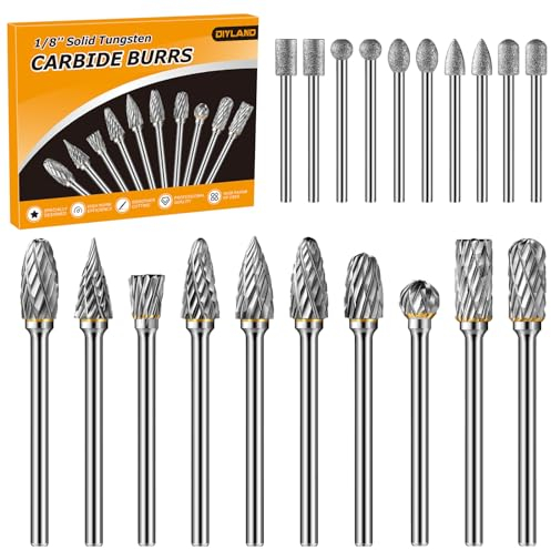 DIYLAND Hartmetall Frässtifte Set mit 3 mm Schaft Doppelschnitt, 20 Stück Rotary Fräser Drehwerkzeug Zubehör für Bohrer, Schleifen, Schnitzen, Metallpolieren, Gravieren