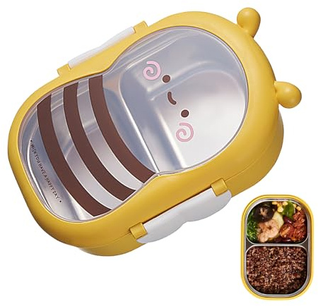 Recipiente para aperitivos infantil para la escuela, para niños, caja de aperitivos de acero inoxidable, en forma de abeja | ligera a prueba de fugas,