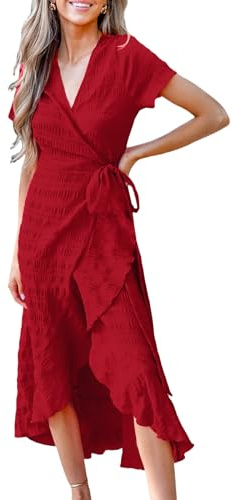 CUPSHE Abito Maxi Estivo Avvolgente da Donna Abito Casuale con Spacco Maniche Svasate a V Stile Ditsy Vita Regolabile con Nastro Volant per la Spiaggia