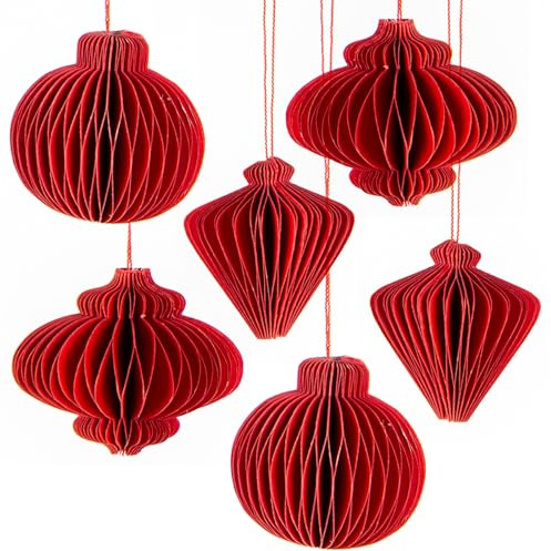 Weihnachtsanhänger Wabenball, 6 Stück: Honeycomb Anhänger Papier, Weihnachtskugeln, Party Deko Weihnachten & Advent, Weihnachtsdeko Geschenk Klein, Weihnachtsbaum & Zweige, Papieranhänger Rot, 4 cm