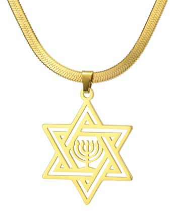 VASSAGO Davidsstjärna halsband för kvinnor judisk stjärna med Menorah halsband rostfritt stål Hanukkah hänge halsband för män Israel religiösa smycken, Rostfritt stål