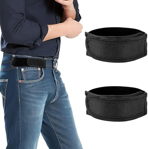 Vinuwu No Buckle Belts for Men 2 Pack No Buckle Elastic Belt Adjustable Invisible Stretch Side Waist Buckless Belt for Men (M)