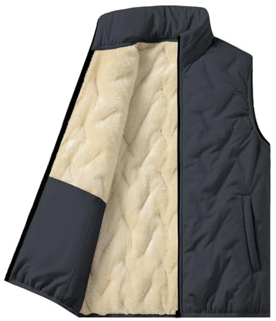LBL Men's Gilet Fleece Body Warmer Winter Warm Sleeveless Jacket Stand Collar Windproof Outerwear Vest Tops BS031 Dark Grey XL