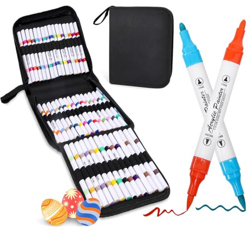Acrylstifte für Steine Wasserfest, 60 PCS Acrylstifte, Doppelköpfig Acrylic Marker, 0.5-5mm Acrylfarben Stifte Acrylic Paint Marker Set für Kinder und Erwachsene, zum Zeichnen und DIY-Bastelprojekte