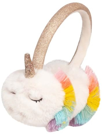 Gifts Treat Ear Muffs for Girls Kids White Unicorn Winter Ear Warmers Outdoor Adjustable Fluffy Ear Covers, Colorful Hair, M
