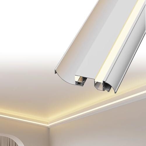 Moldura Iluminacion Moldura de Iluminación LED para Cornisas, Perfil de Canal de Aluminio Decorativo para Techo y Pared, Difusor LED, Cubierta de Zócalo LED para Montaje en Superficie(15m/49.2ft)