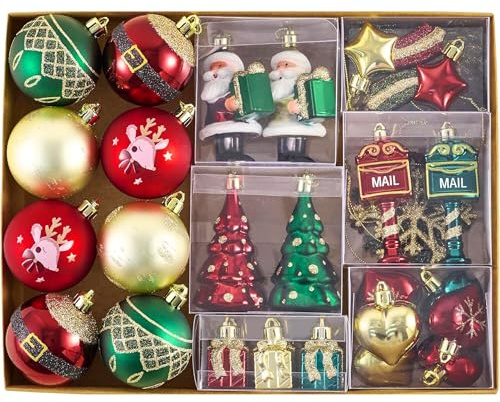 Valery Madelyn Weihnachtskugeln,40stück Christbaumkugeln Weihnachtskugel mit Geschenkpaket, Weihnachtsbaumschmuck Christbaumschmuck mit Aufhänger,deko Weihnachten Rot Grün Gold