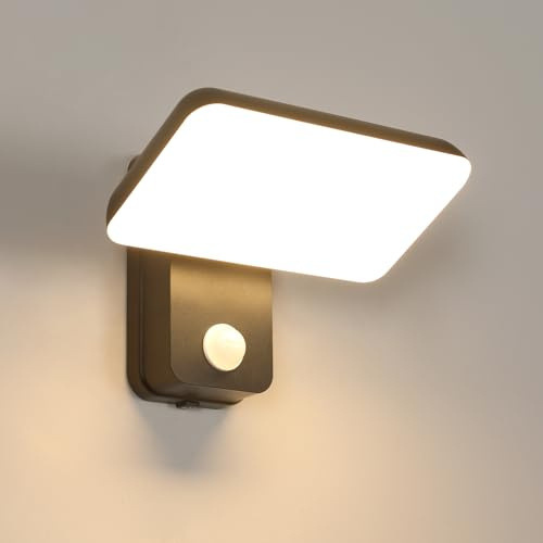 Osairous 16W Applique Murale Exterieur, Applique Exterieur avec Detecteur De Mouvement, IP65 Eclairage Exterieur avec Detecteur, Rotatif Lampe Exterieur Murale pour Jardin Terrasse, Noir 3000K