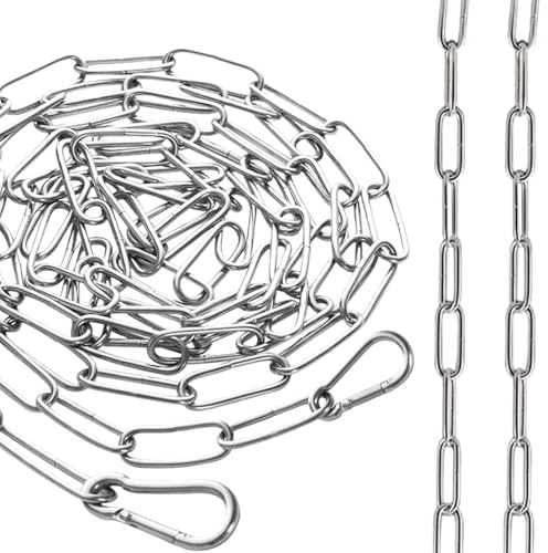 Vxcvzv 2Pcs 1M/3.2ft Stainless Steel Chain, Heavy Duty Chains with 4 Carabiners for Indoor Outdoor Garden Hanging Use
