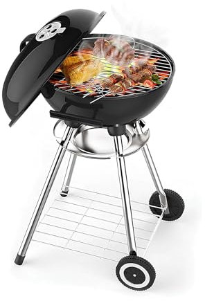 YTYTU Tragbarer Holzkohlegrill - Kessel-Holzkohlegrill, Smoker-Grill Mit Rädern Und Ablagefläche, Für Camping Und Terrasse Im Freien