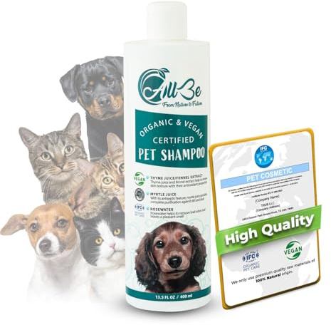 Hundeshampoo 400 ml - Bio -100% Vegan-Tierwaschmittel-Katzenshampoo - Sicher für Normale, juckende, empfindliche und trockene Haut - desodorierende und feuchtigkeitsspendende (1 Pack)