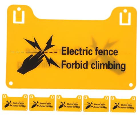 HOMOCONO 6pcs Weatherproof Plastic Electric Fence Warning Signs High Voltage Labels for Farm Walls Fence Posts