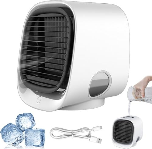 LuftküHler, Tischventilator Mit WasserküHlung, Klimaanlage, Mini Klimaanlage füR Zimmer, Tragbarer KüHlventilator füR Haus, BüRo, Schlafzimmer (weiß)