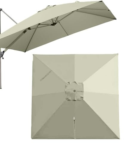 SHGUOMSC Parasol carré déporté à 8 Baleines de 3 m x 3 m, Toile de Rechange for Parasol de Jardin et Piscine, Protection(Taupe)