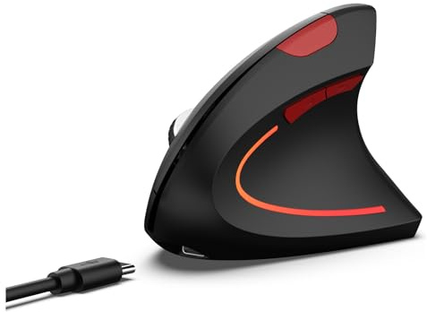 Cuifati Mouse Ricaricabile Wireless Ergonomico, Supporta 2,4 G + modalità di Connessione BT5.1, Silenziosi, Fino a 2400 Dpi, Mouse Verticale del Tunnel Carpale per Laptop Desktop (BLACK)