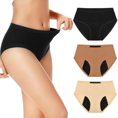 Soleurfe Periodenunterschwäsche Starke Blutung Damen Perioden Unterwäsche Baumwolle Hochsaugfähig Auslaufsicher Hipster für Damen 3er Pack
