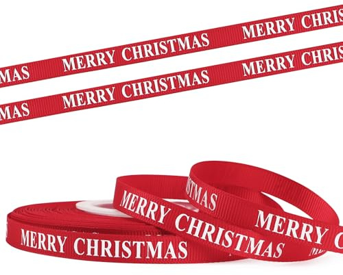 COLOFALLA 1cm x 25 Yard Schleifenband Weihnachten Geschenkband Merry Christmas Weihnachtsband Rot 10mm Weihnachtsdeko für Weihnachtsgeschenke Geschenkband Stickband Dekoband