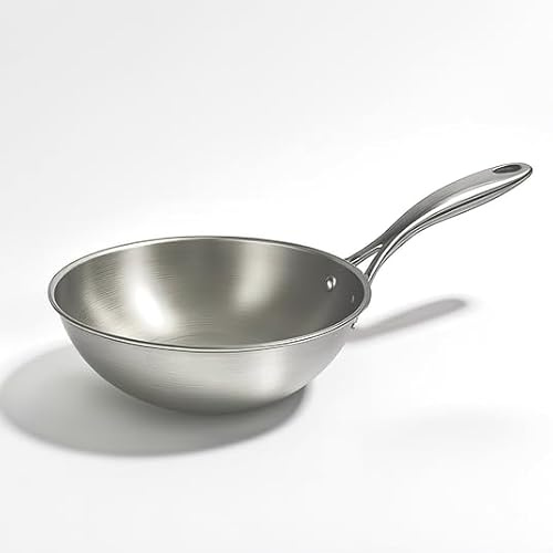 Cflagrant® Poêle en Acier Inoxydable Premium Triply Inox 18/10 sans PFAS/PFOA/PTFE/Cadmium et Sans Revêtement Antiadhésif (Wok 24cm)