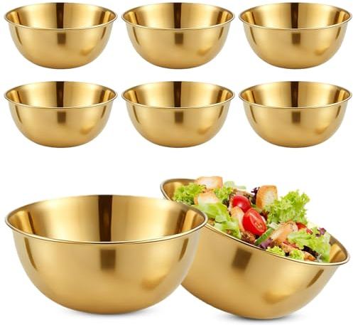 6 Pièces Bol Inox, Bols à Mélanger avec Balance 0,7 L, Saladier Cul de Poule Inox, ø 17 cm, Saladier inox, Bol Cuisine, Bol à épices, Lave-Vaisselle, Empilables, pour Céréales,Trempette, Snack, or