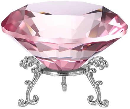 PATIKIL Diamant Kristall Briefbeschwerer 80mm / 3.15 Zoll Pink | Kristall Briefbeschwerer Papierbeschwerer, Mit Silberner 19 Metall Basis, Für Zuhause Büro Schreibtisch Dekoration Deko