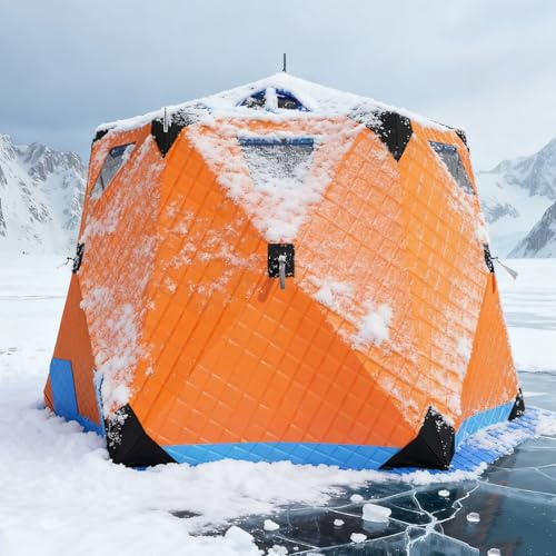 Isolerat isfisketält, 6-sidigt skydd för 6-10 personer, pop-up is shanty med ankare, rep, bärväska och fiskematta, vinter vindtät snönav