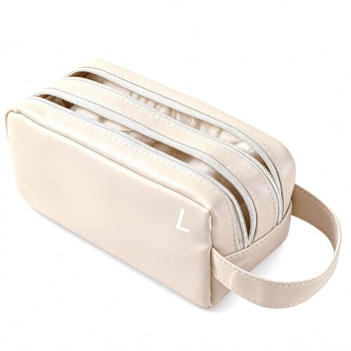Zhixan Daily Contact Lens Organizer Case, Portable Contact Lens Storage Case, Double Sided Travel Cases with Clearly Labeled R & L for 100 Lenses (Beige)