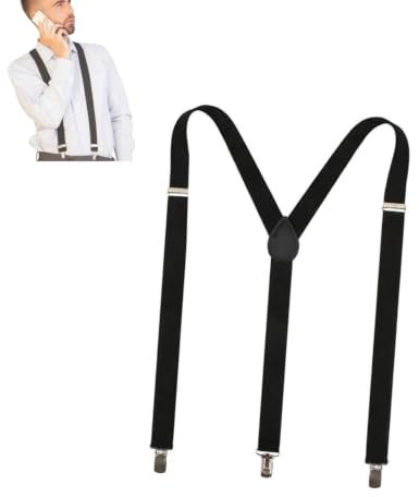 JASOLYI Mens Braces, Y-Shape Braces for Men Trousers with Strong Clips, Trouser Brace Adjustable Elastic Suspenders for Men and Women One Size, 3-clip Shoulder Strap